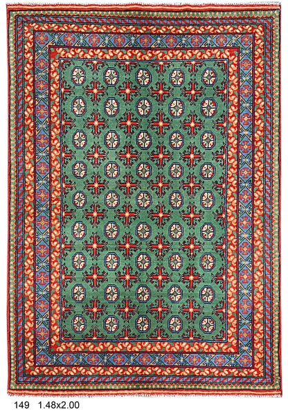 Green 5X7 Tribal Afghan Handmade Wool Rug # 14510