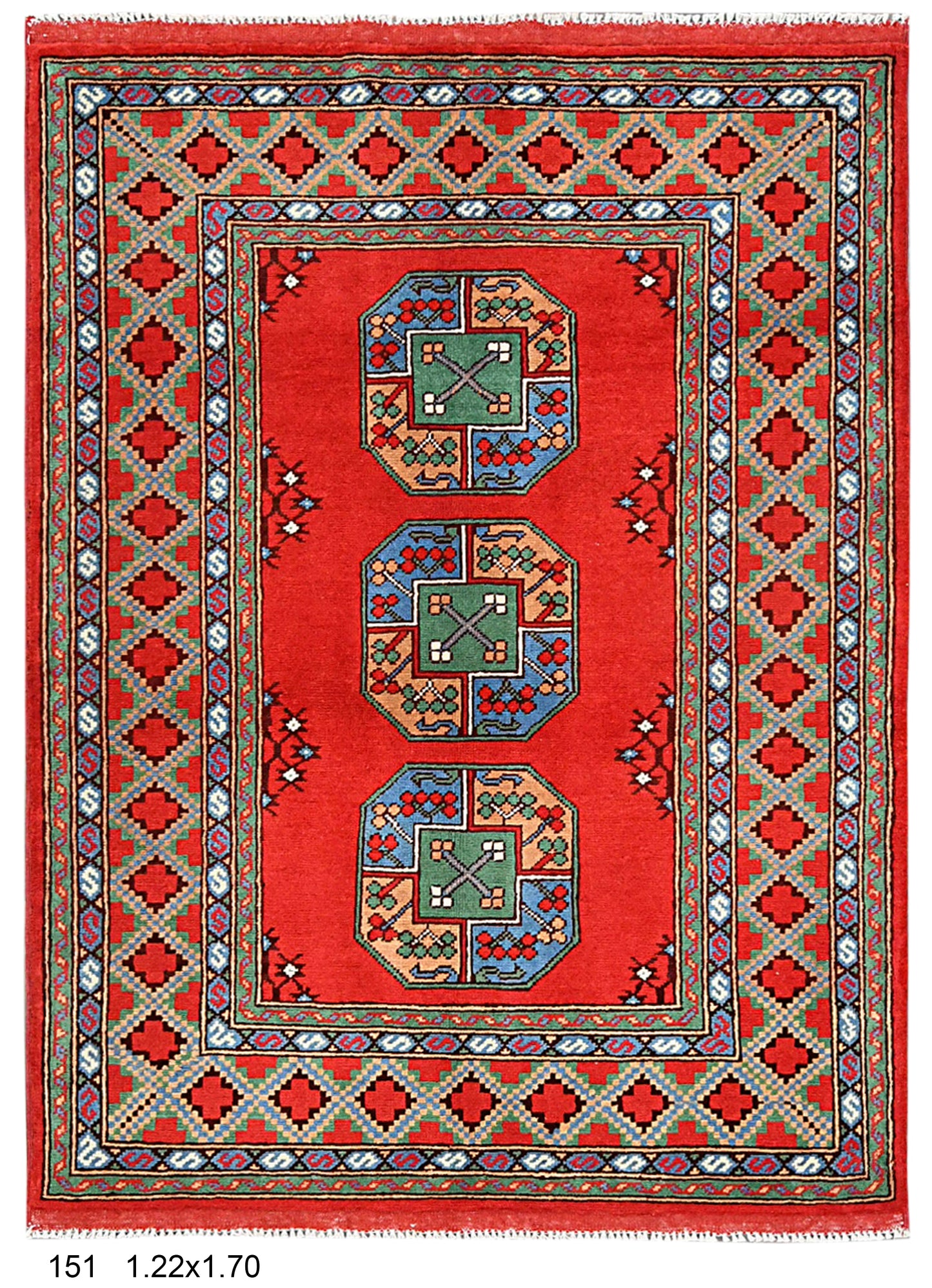 Red 4X6 Tribal Afghan Handmade Wool Rug # 14512