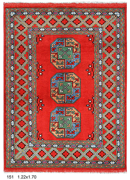 Red 4X6 Tribal Afghan Handmade Wool Rug # 14512