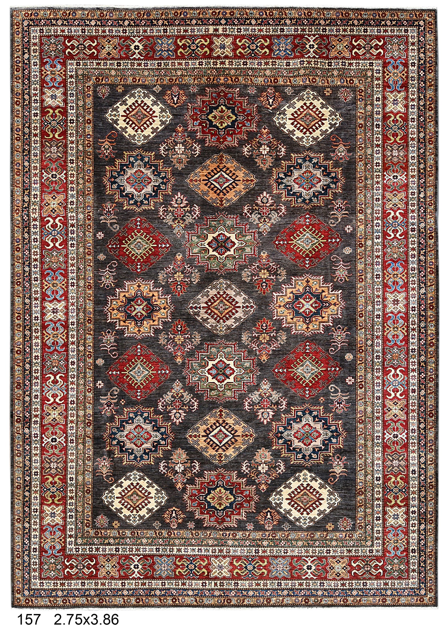 Super Kazak Gray 9X12 Handmade Wool Rug # 14518