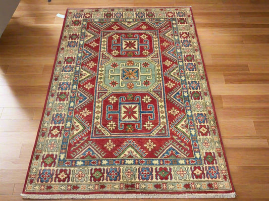 Kazak Multicolor 4X6 Handmade Wool Rug # 9489