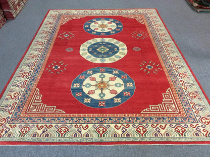 Red/Orange 9X12 Kazak Handmade Wool Rug # 10713