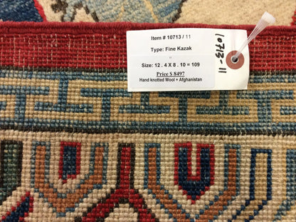 Red/Orange 9X12 Kazak Handmade Wool Rug # 10713