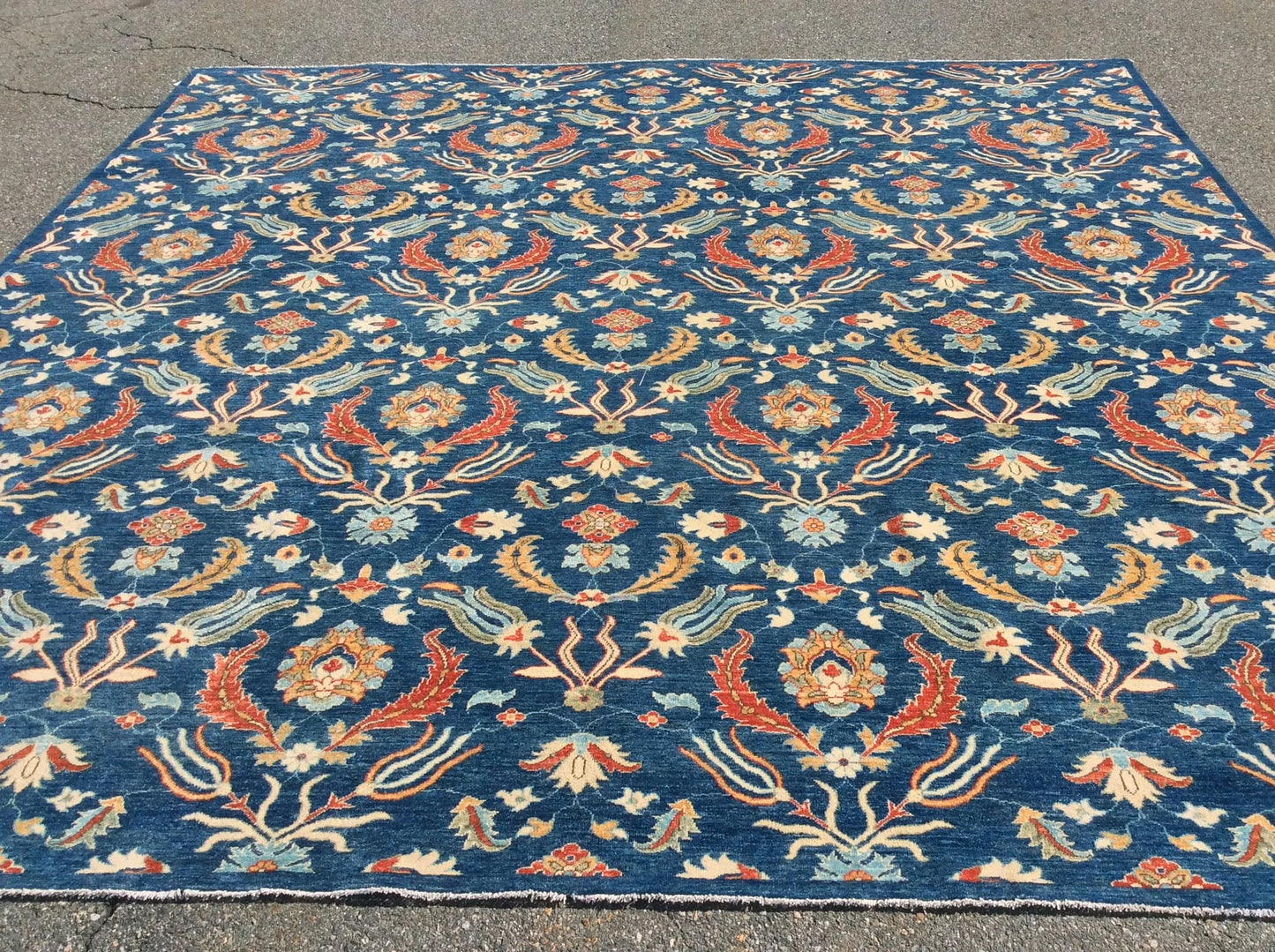 Blue floral Modern 13X13 Handmade Wool Rug # 11367