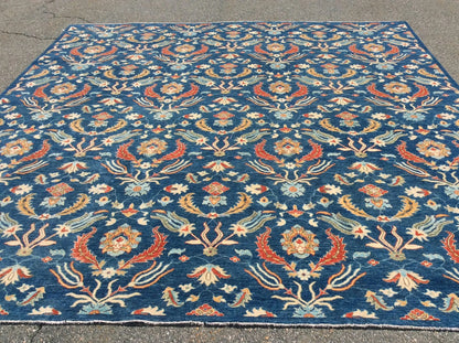 Blue floral Modern 13X13 Handmade Wool Rug # 11367