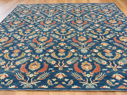 Blue floral Modern 13X13 Handmade Wool Rug # 11367