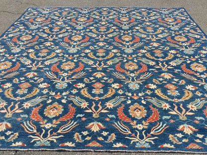 Blue floral Modern 13X13 Handmade Wool Rug # 11367