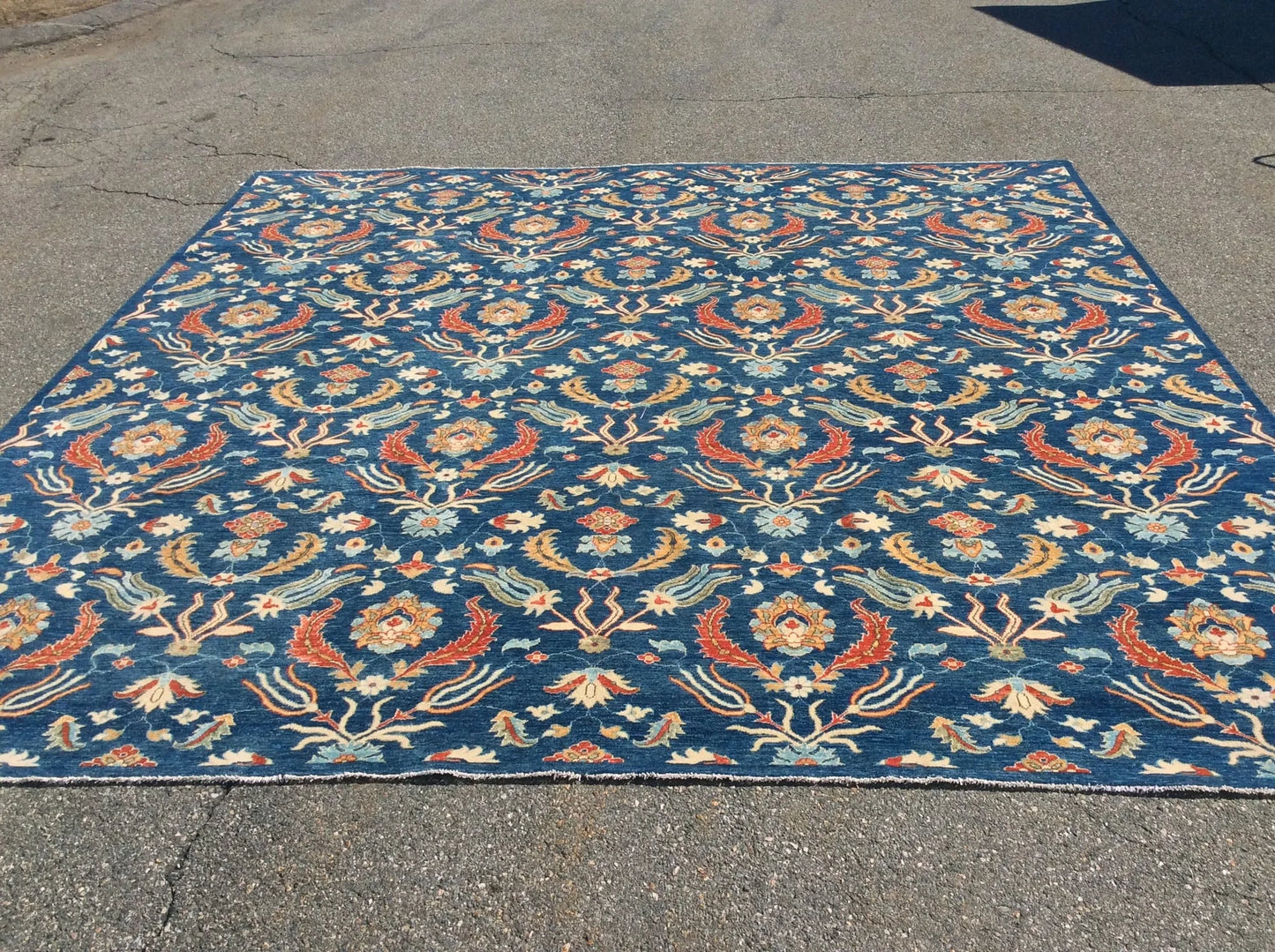 Blue floral Modern 13X13 Handmade Wool Rug # 11367