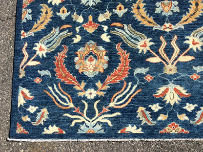 Blue floral Modern 13X13 Handmade Wool Rug # 11367