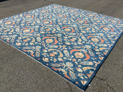 Blue floral Modern 13X13 Handmade Wool Rug # 11367