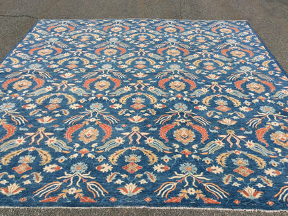 Blue floral Modern 13X13 Handmade Wool Rug # 11367