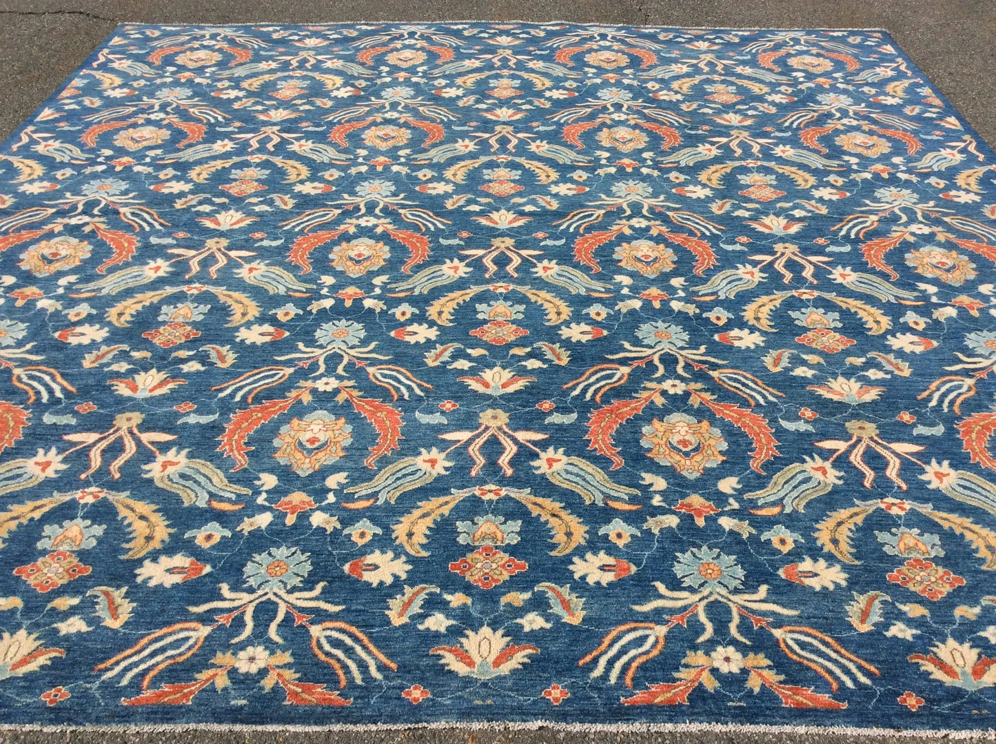 Blue floral Modern 13X13 Handmade Wool Rug # 11367