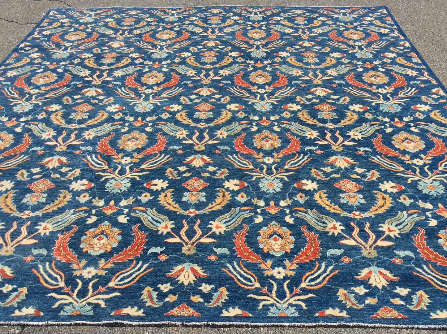 Blue floral Modern 13X13 Handmade Wool Rug # 11367