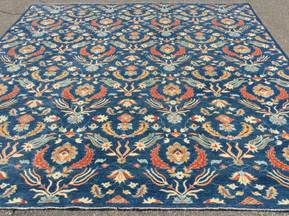 Blue floral Modern 13X13 Handmade Wool Rug # 11367