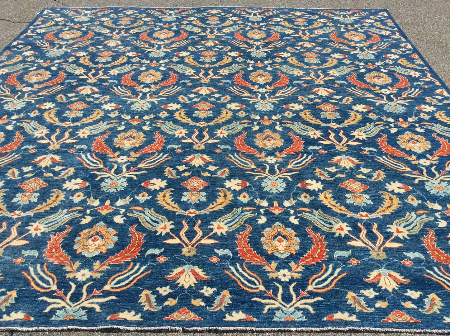 Blue floral Modern 13X13 Handmade Wool Rug # 11367