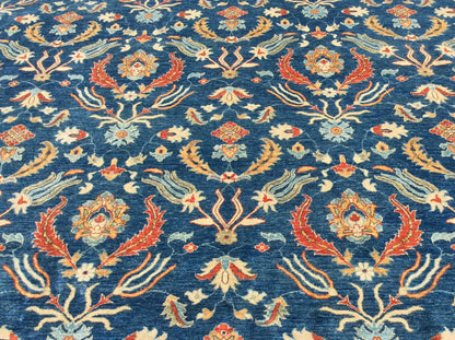 Blue floral Modern 13X13 Handmade Wool Rug # 11367