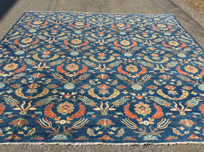 Blue floral Modern 13X13 Handmade Wool Rug # 11366