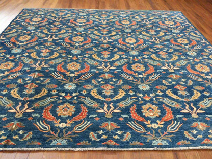 Blue floral Modern 13X13 Handmade Wool Rug # 11366