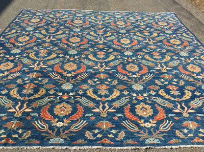 Blue floral Modern 13X13 Handmade Wool Rug # 11366