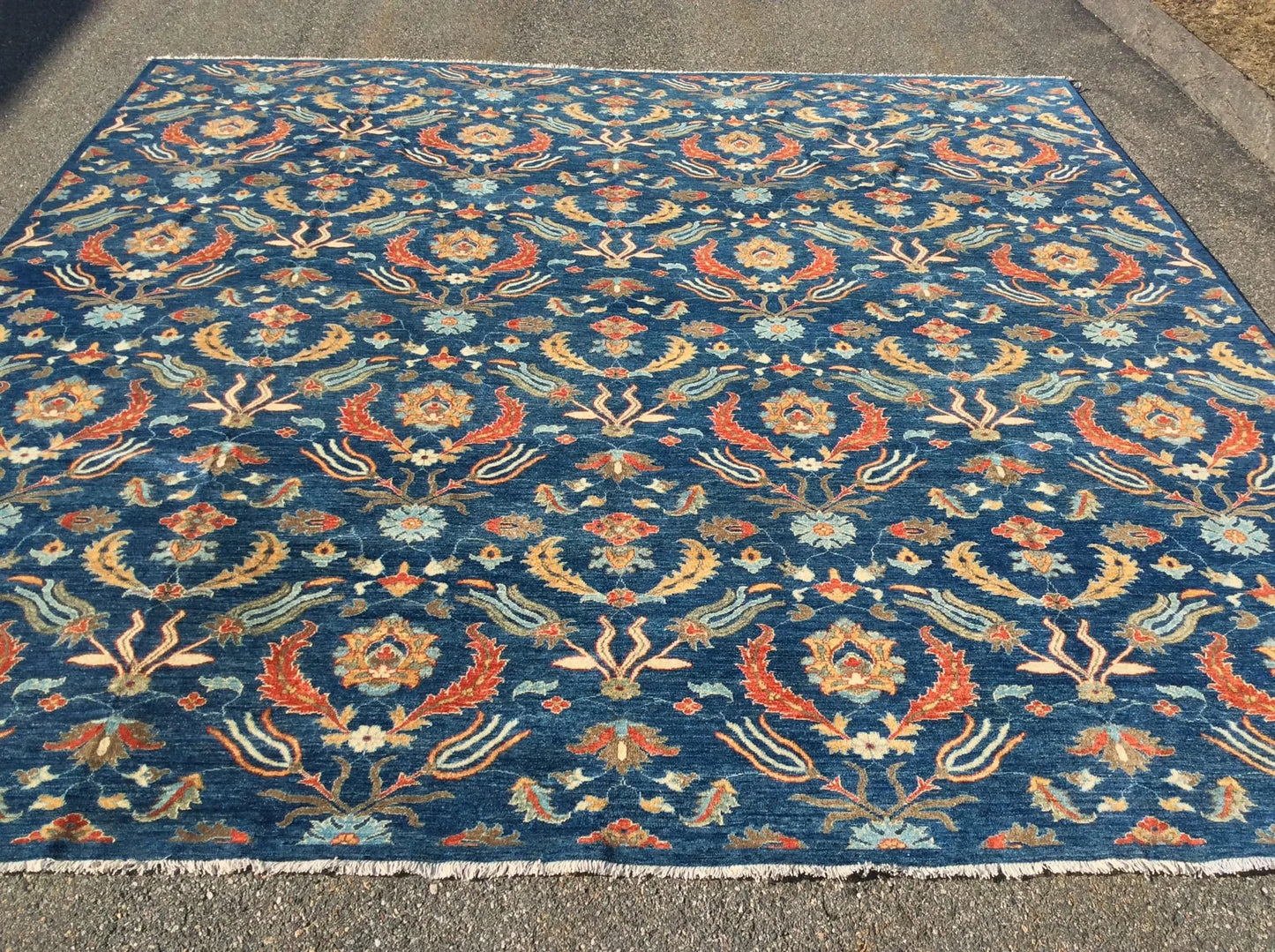 Blue floral Modern 13X13 Handmade Wool Rug # 11366