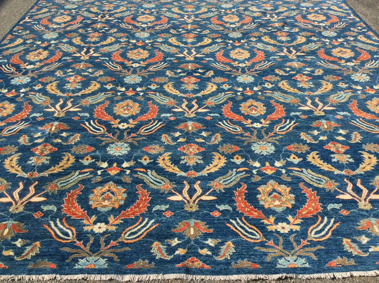 Blue floral Modern 13X13 Handmade Wool Rug # 11366