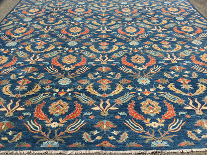 Blue floral Modern 13X13 Handmade Wool Rug # 11366