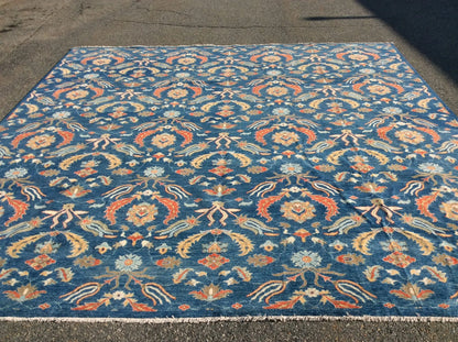 Blue floral Modern 13X13 Handmade Wool Rug # 11366