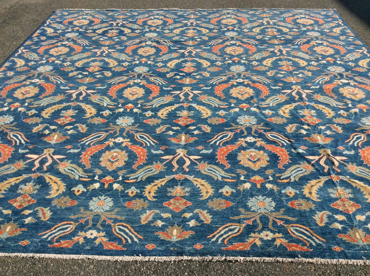 Blue floral Modern 13X13 Handmade Wool Rug # 11366