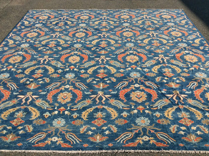 Blue floral Modern 13X13 Handmade Wool Rug # 11366