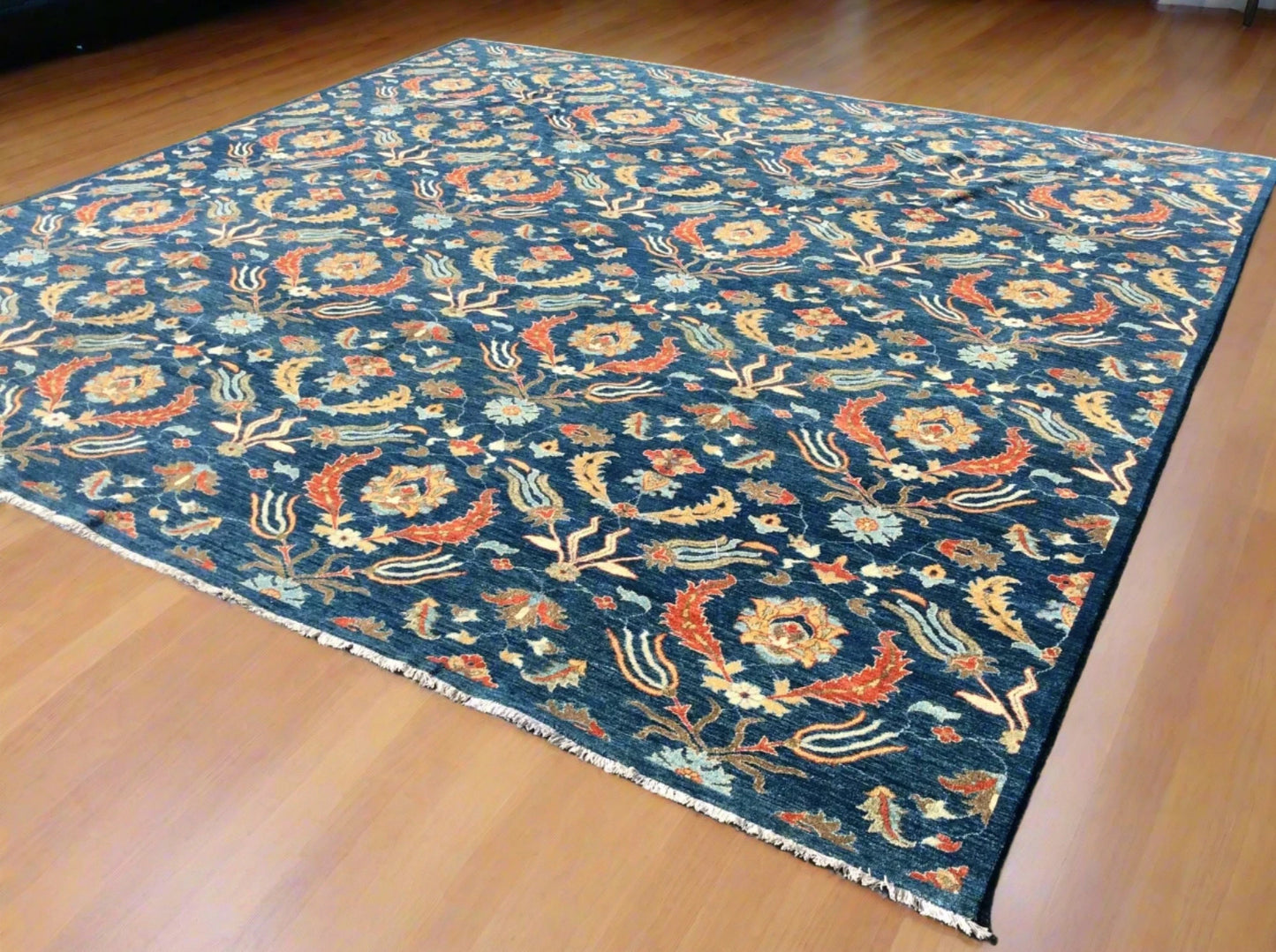 Blue floral Modern 13X13 Handmade Wool Rug # 11366