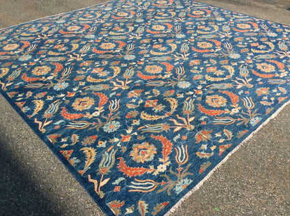 Blue floral Modern 13X13 Handmade Wool Rug # 11366