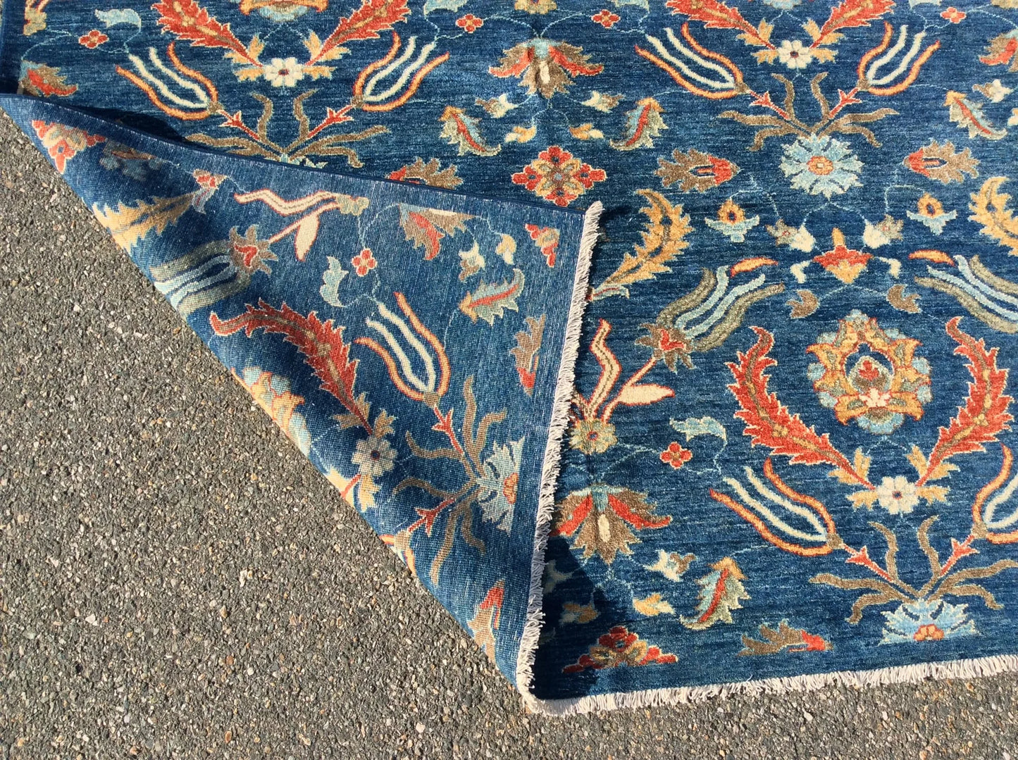 Blue floral Modern 13X13 Handmade Wool Rug # 11366