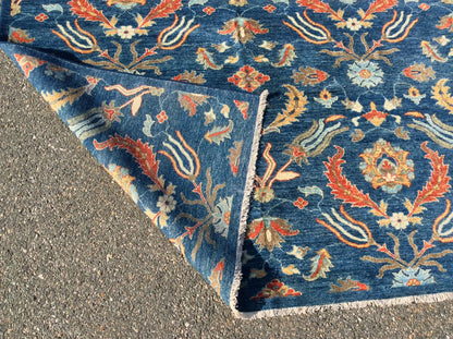 Blue floral Modern 13X13 Handmade Wool Rug # 11366