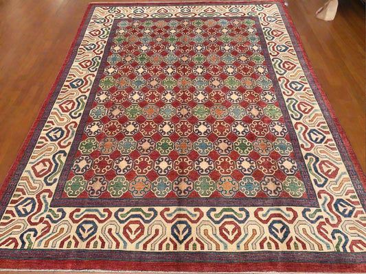 8X10 Kazak Rest/Beige/ Multicolor Handmade Wool Rug # 9961