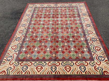 8X10 Kazak Rest/Beige/ Multicolor Handmade Wool Rug # 9961