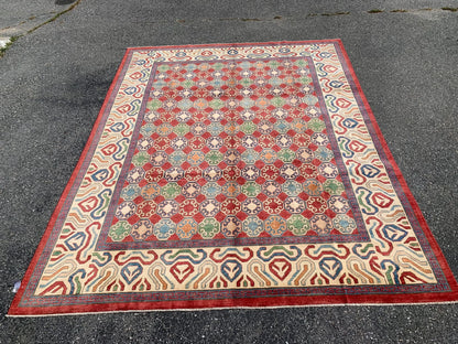 8X10 Kazak Rest/Beige/ Multicolor Handmade Wool Rug # 9961