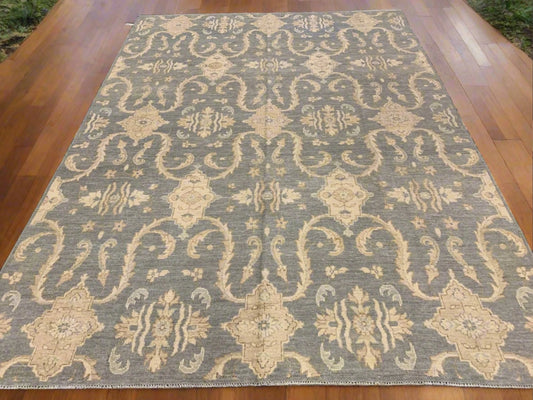 Light Gray Blue Oushak 9X12 Handmade Wool Rug # 10693