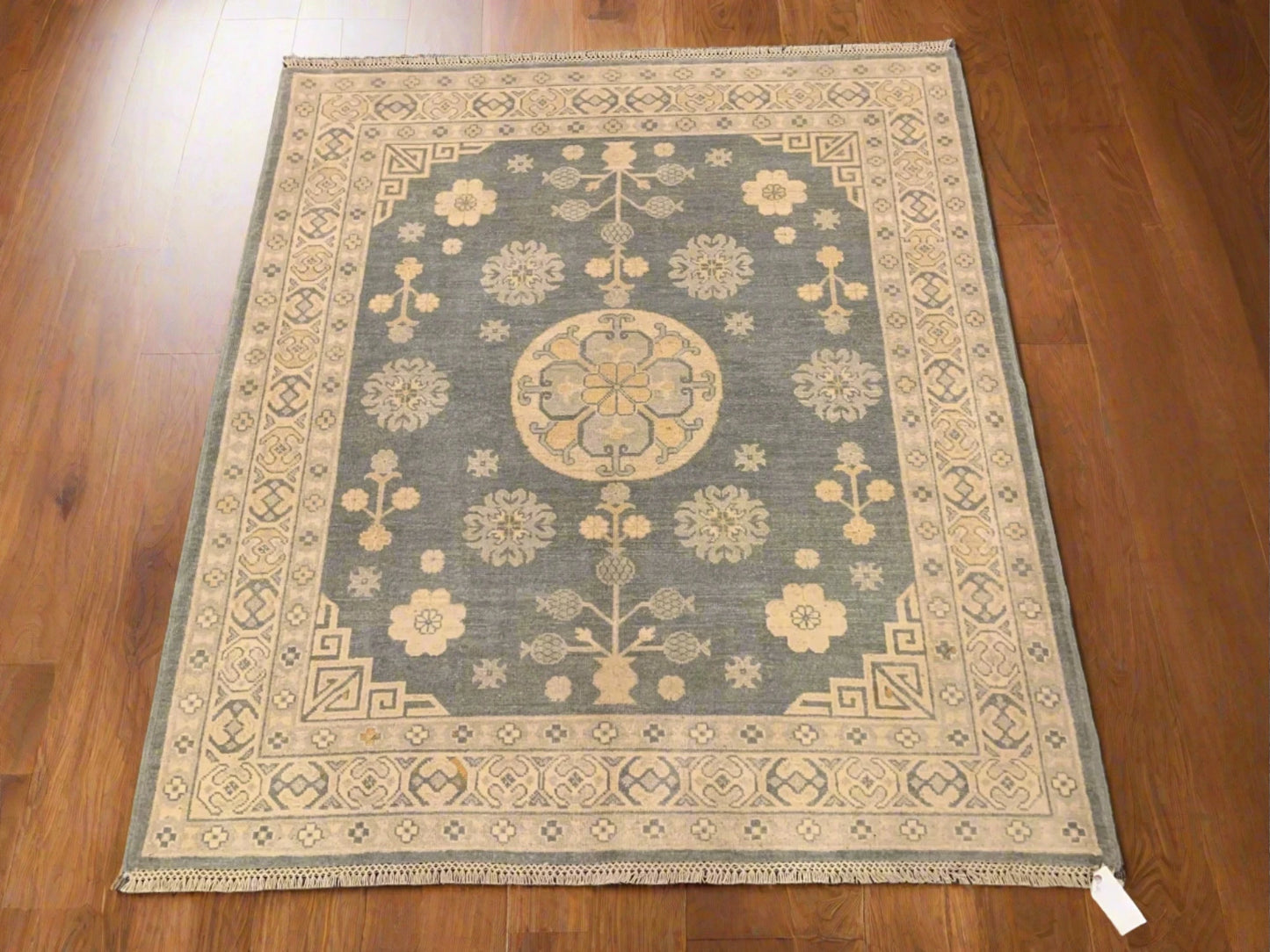 Oushak Ivory/Gray 5X6 Handmade Wool Rug # 11558