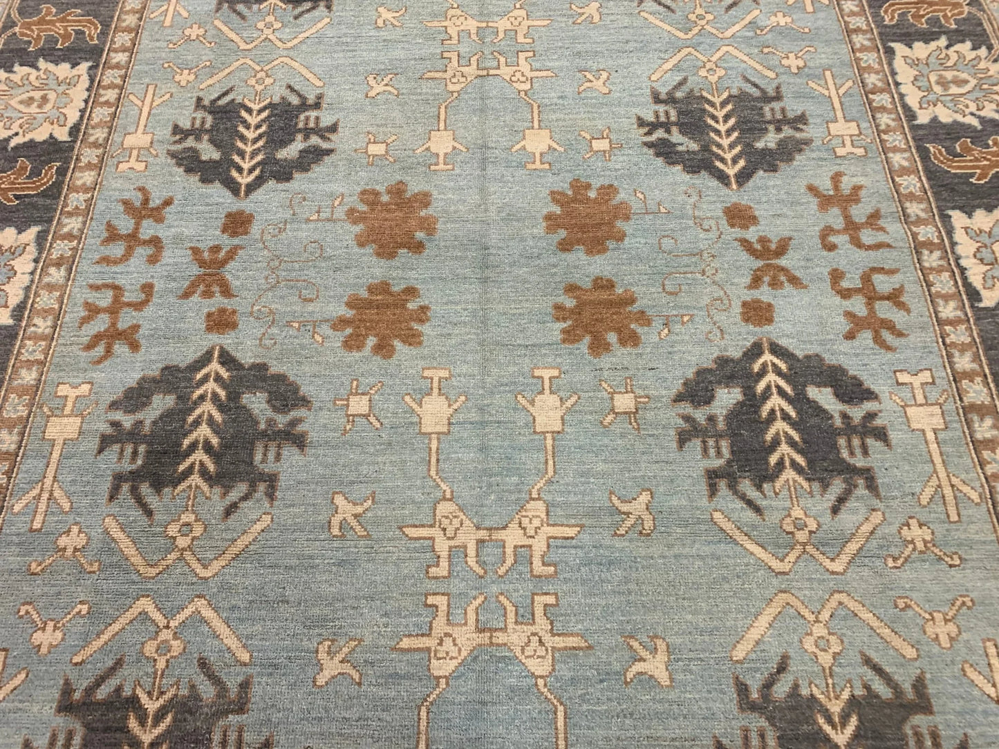 Light blue/Charcoal 9X12 Oushak Handmade Wool Rug # 10686