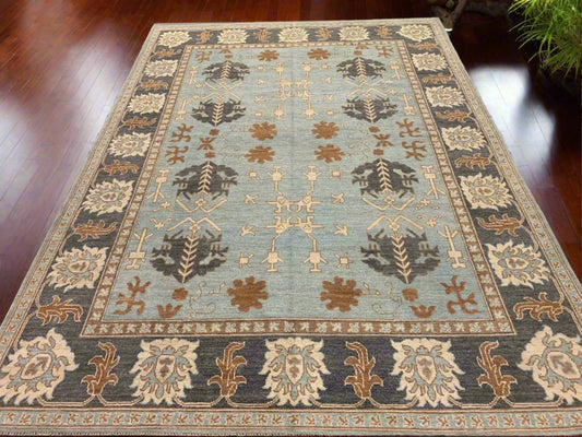 Light blue/Charcoal 9X12 Oushak Handmade Wool Rug # 10686