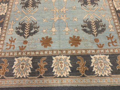 Light blue/Charcoal 9X12 Oushak Handmade Wool Rug # 10686