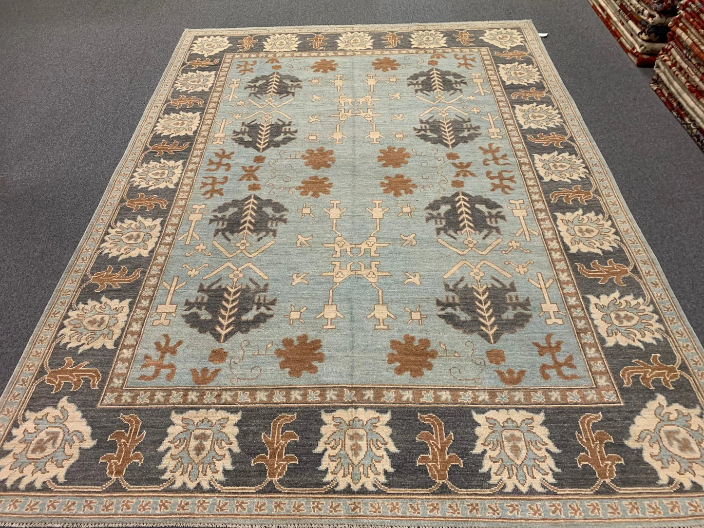 Light blue/Charcoal 9X12 Oushak Handmade Wool Rug # 10686