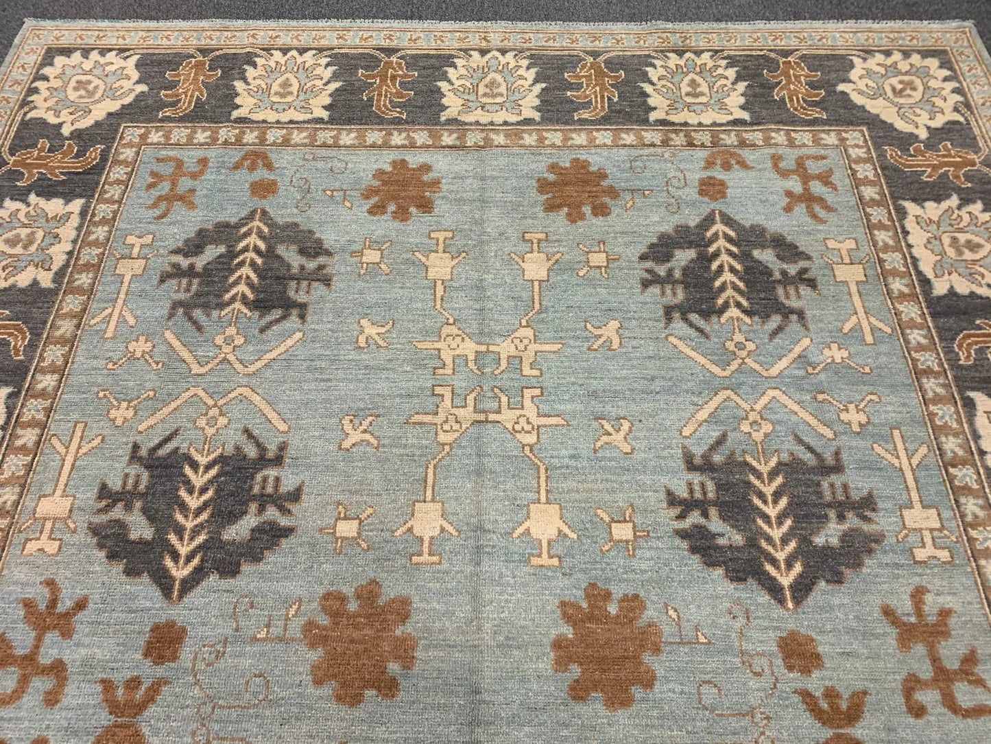 Light blue/Charcoal 9X12 Oushak Handmade Wool Rug # 10686