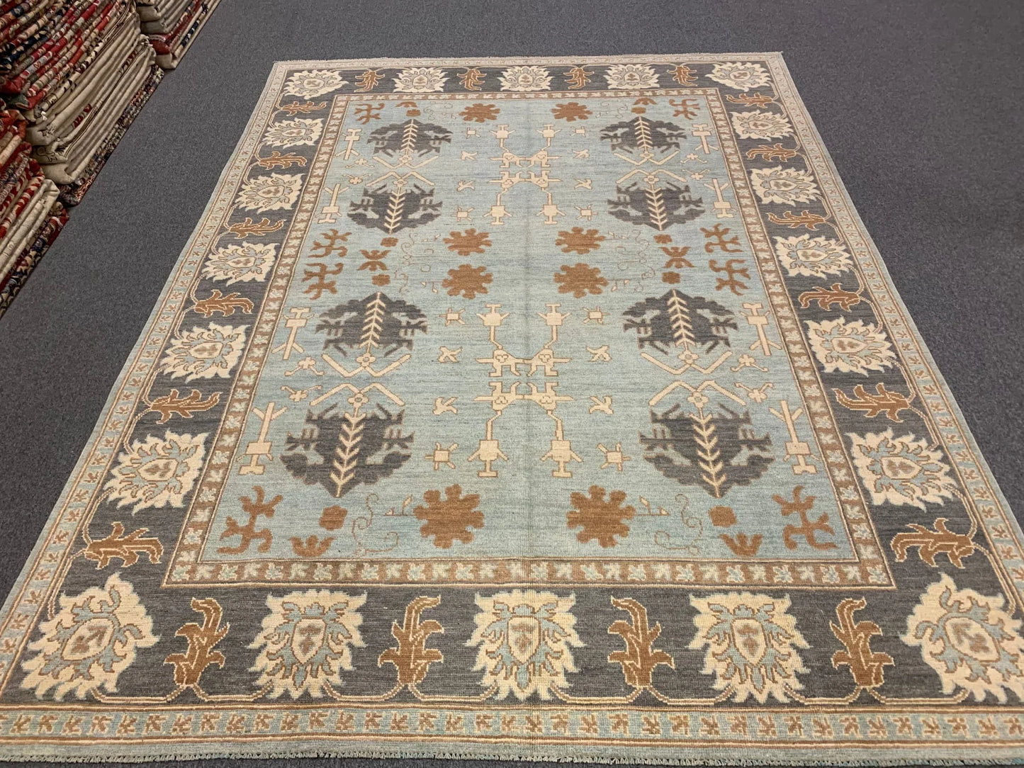 Light blue/Charcoal 9X12 Oushak Handmade Wool Rug # 10686