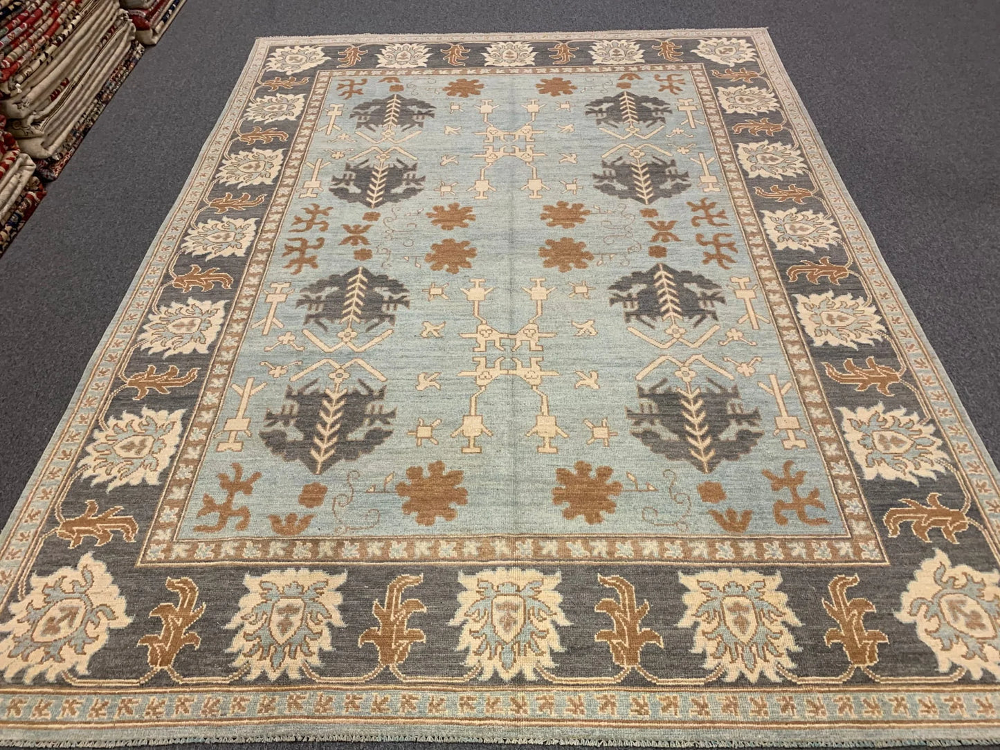 Light blue/Charcoal 9X12 Oushak Handmade Wool Rug # 10686