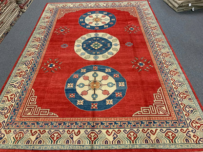 Red/Orange 9X12 Kazak Handmade Wool Rug # 10713