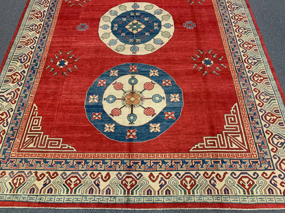 Red/Orange 9X12 Kazak Handmade Wool Rug # 10713