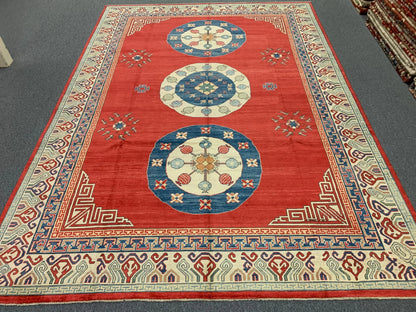 Red/Orange 9X12 Kazak Handmade Wool Rug # 10713