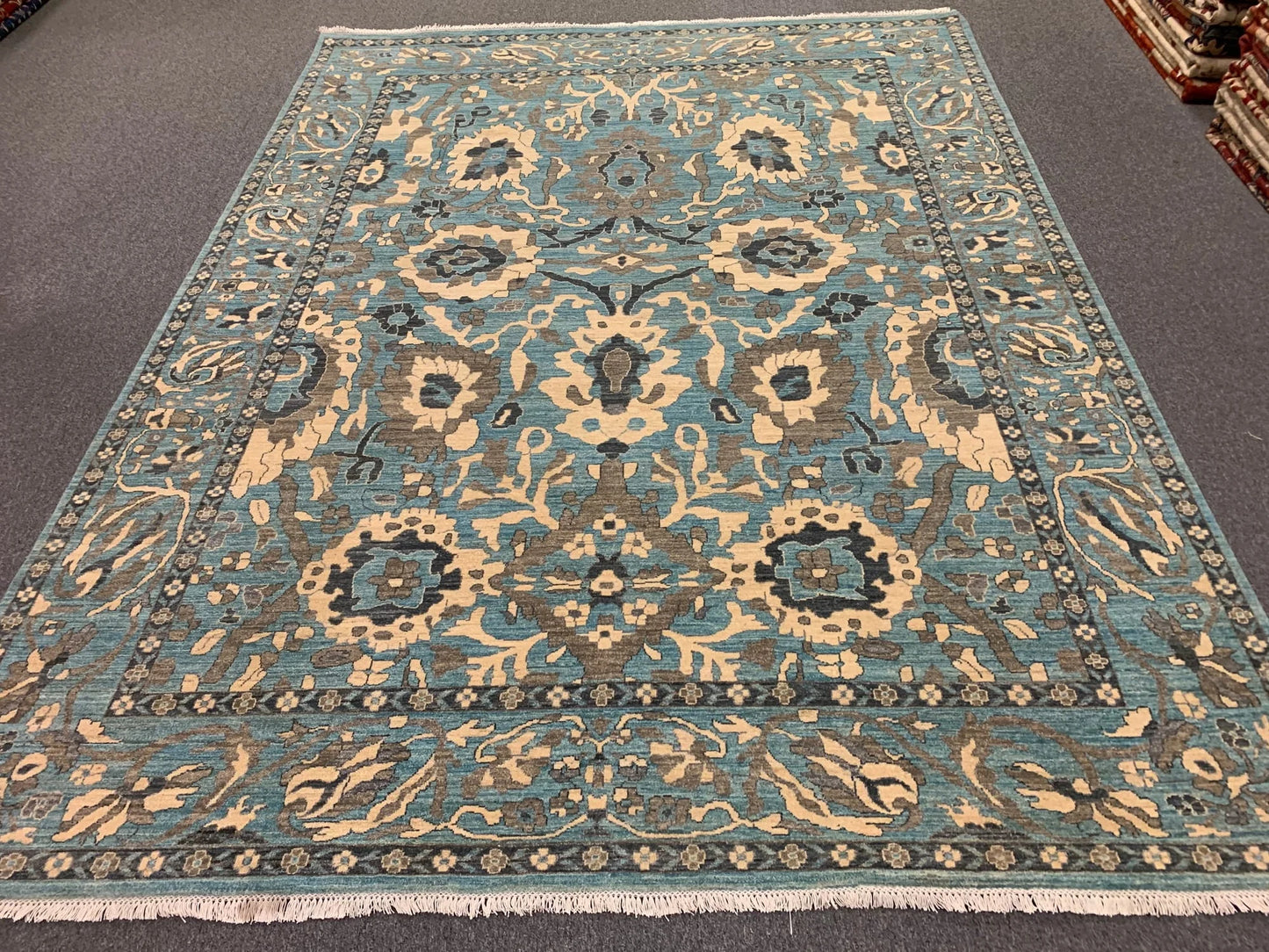 Light Mint Blue 9X12 Oushak Handmade Wool Rug # 11878