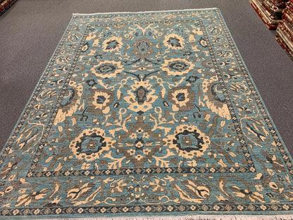 Light Mint Blue 9X12 Oushak Handmade Wool Rug # 11878